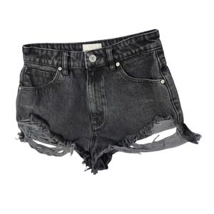 Abrand Jeans Womens Grunge Edgy A High Relaxed Short 25 Black Distressed Denim